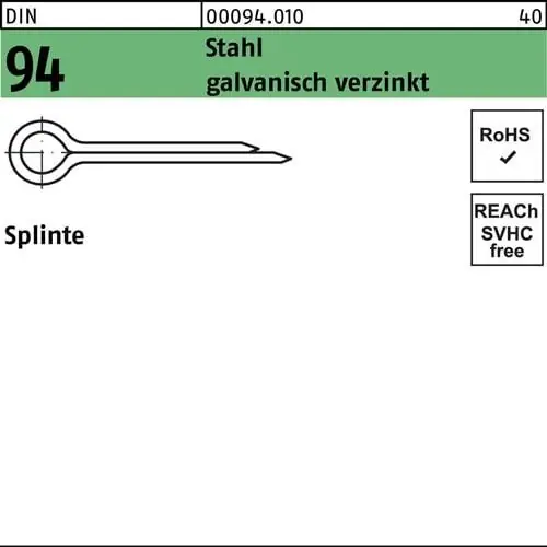 Direktkauf Splinte DIN 94/ISO 1234 13x 71 Stahl galv.verz. 25 Stück