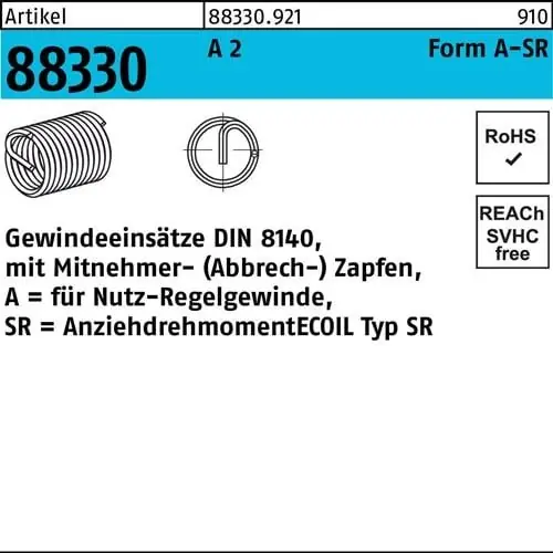 Expressversand Gewindeeinsatz R 88330 FormA M7x 10,5 A 2 25 Stück AMECOIL