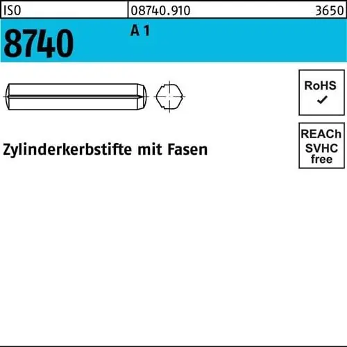 Zylinderkerbstift ISO 8740 Fasen 4x 30 A 1 100 Stück Bestpreis