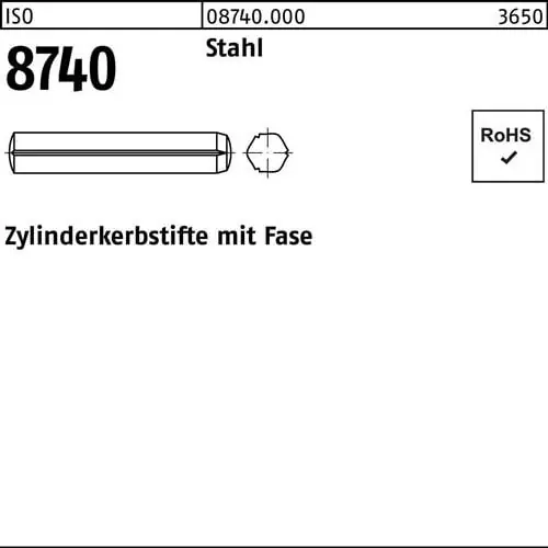 Zylinderkerbstift ISO 8740 Fasen 3x 24 Stahl 250 Stück Begrenztes Angebot