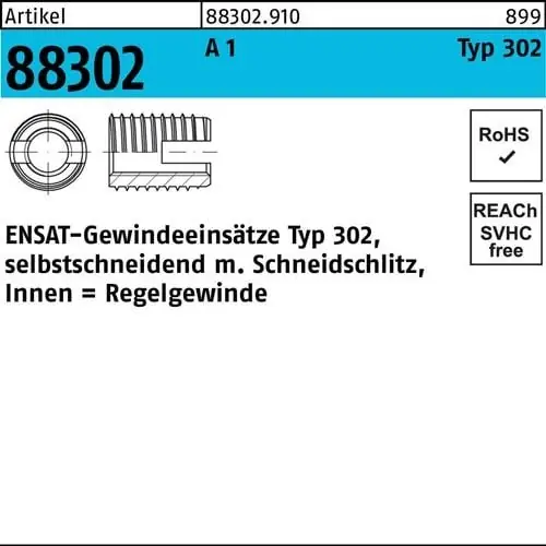 Gewindeeinsatz R 88302 Typ 302 M8x 15 A 1 25 Stück ENSAT Zertifiziert