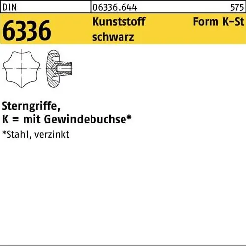 Sterngriff DIN 6336 FormK-St K 63 M12 Ku. sw Stahlbuchse 10 Stück Neuheit