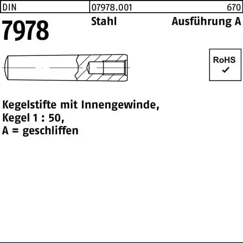 Kegelstift DIN 7978/ISO 8736 Innengewinde A 8x 70 Stahl Kegel 1:50 10 Stück Wochenendangebot