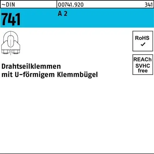 Sonderangebot Drahtseilklemme DIN 741 U-förmig 5 MM/M 5 A 2 50 Stück