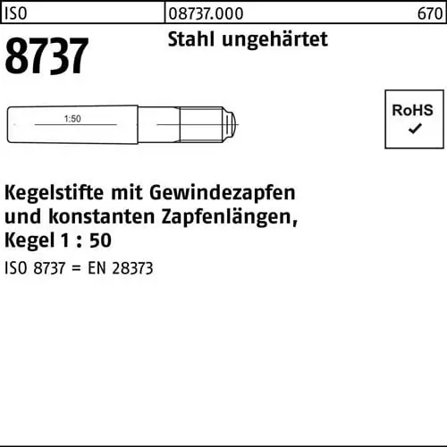 Nur Für Kurze Zeit Kegelstift ISO 8737 Gewindezapfen 16x 120 Stahl ungehärtet Kegel 1:50 5 Stück