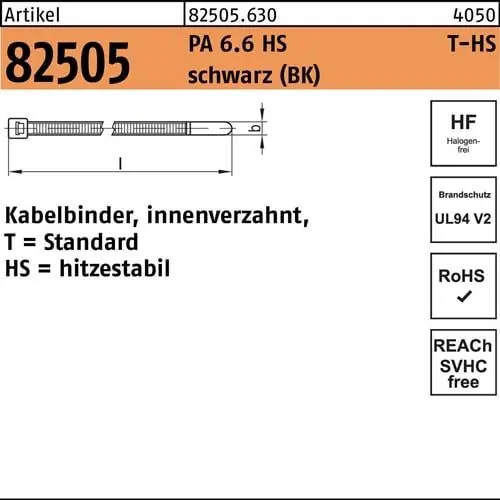 Direkt Vom Hersteller Kabelbinder R 82505 innenverz. 4,6x150/35 PA 6.6 HS sw 100St. HELLERMANNTYTON