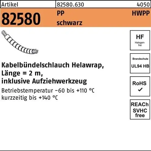 Begrenztes Angebot Kabelbündelschlauch R 82580 Helawrap 16 Polypropylen sw 1St. HELLERMANNTYTON