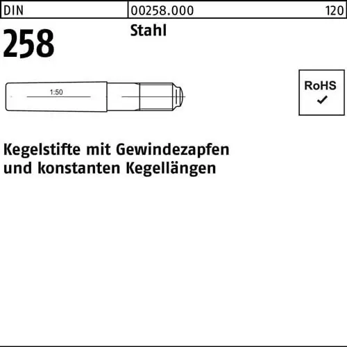 Neu Im Sortiment Kegelstift DIN 258 Gewindezapfen 12x 100 Stahl 10 Stück