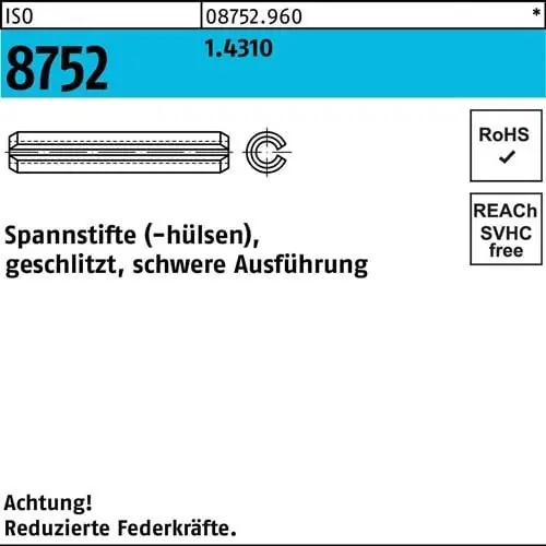 Spannstift ISO 8752 geschlitzt 5x 14 1.4310 schwere Ausf. 50 Stück Saisonangebot