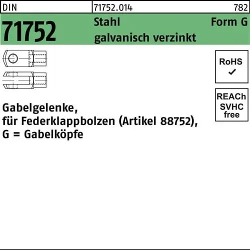 Gabelgelenk DIN 71752 f.Federklappbolzen G 6x24 Stahl galv.verz. 10St. Schnäppchen