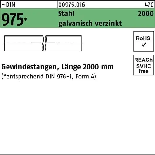 Gratis Versand Gewindestange DIN 975 M20x 2000mm Stahl galv.verz. 1 Stück