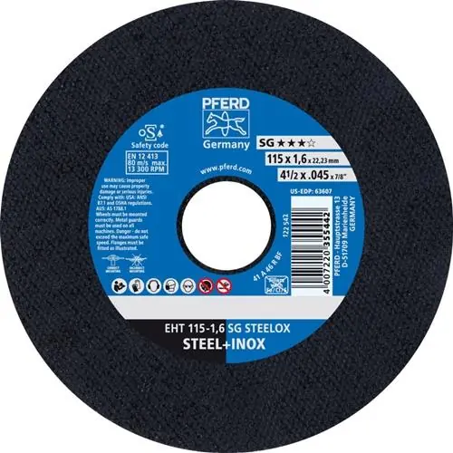 Trennscheibe SG STEELOX D115x1,6mm ger.INOX Bohr.22,23mm PFERD Preis Gesenkt