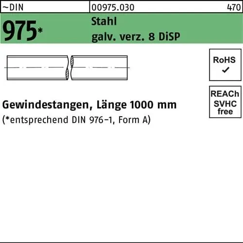 Neuheit Gewindestange DIN 975 M20x 1000mm Stahl galv.verz. 8 DiSP 1 Stück