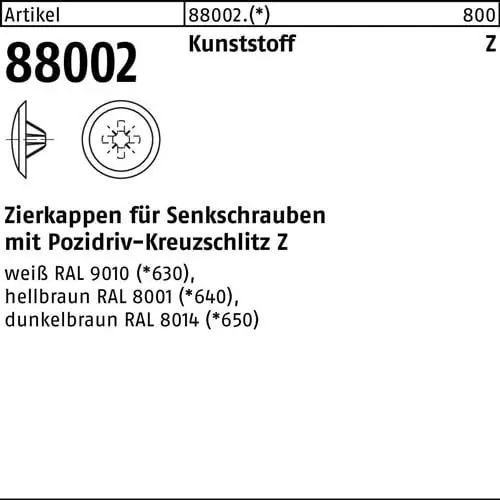Kostenfreie Lieferung Zierkappe R 88002 f.PZ 1x 8/3 Ku. weiß 1000 Stück