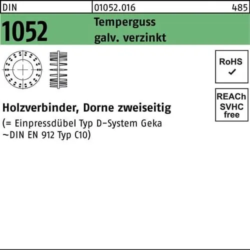 Holzverbinder DIN 1052 zweiseitig 50x29xM12 Temperguss galv.verz. 50St. Top-Preis