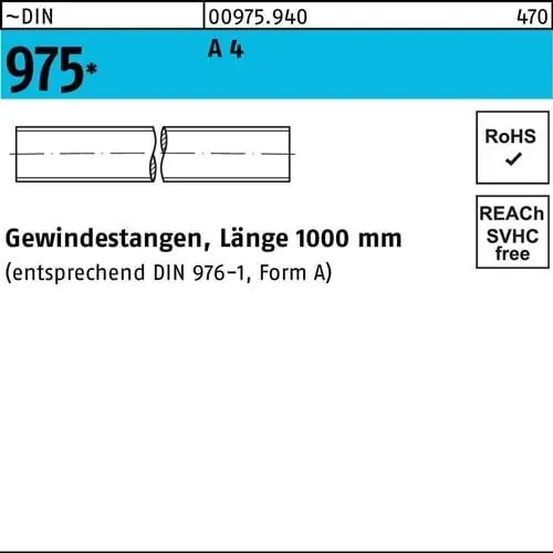 Direktkauf Gewindestange DIN 975 M12x 1000mm A 4 1 Stück