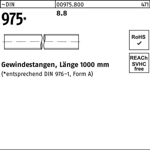 Billig Gewindestange DIN 975 M8x 1000mm 8.8 1 Stück