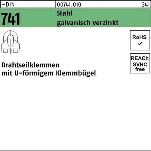 Echt Drahtseilklemme DIN 741 U-förmig 5 MM/M 5 Stahl galv.verz. 100 Stück