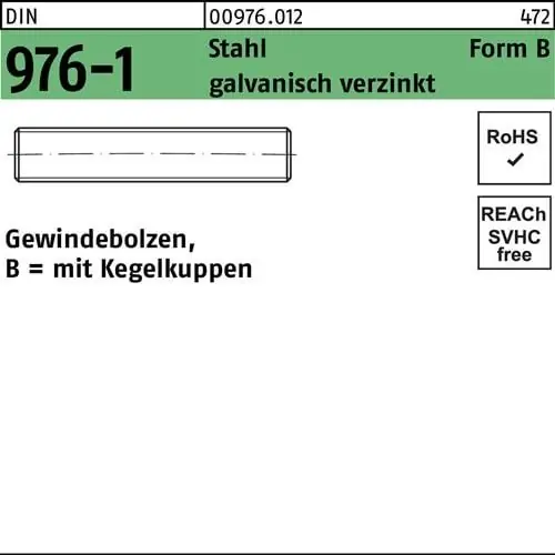 Heißes Angebot Gewindebolzen DIN 976 Kegelkuppen BM 6x 60 Stahl galv.verz. 100Stück