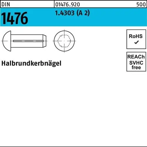 Super-Preis Halbrundkerbnagel DIN 1476 1,6x 6 1.4303 (A 2) 100 Stück