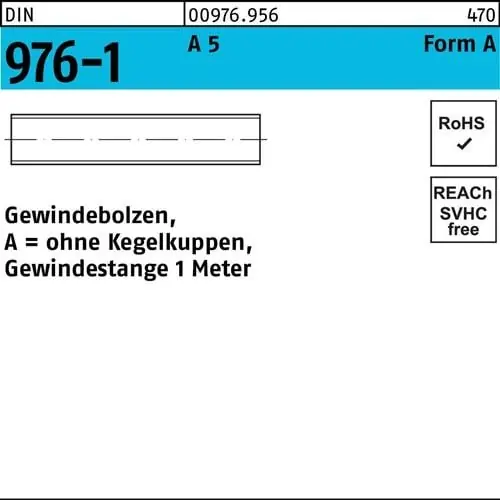 Gewindebolzen DIN 976 o.Kegelkuppen AM 16x 1000 A 5 1 Stück Schnäppchen