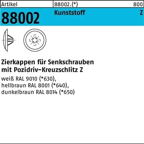 Zierkappe R 88002 f.PZ 3x 13/5,5-6 Ku. hellbraun 1000St. Kostenloser Versand