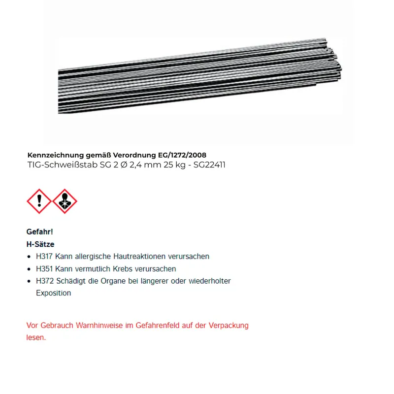 TIG-Schweißstab SG 2 Ø 2,4 mm - SG22411 Finale Aktion
