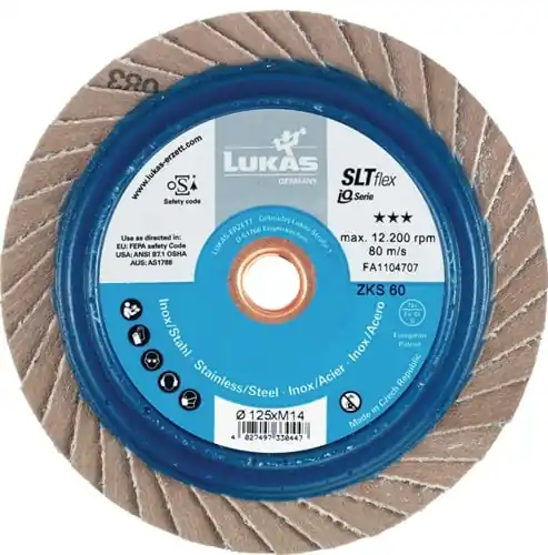 LUKAS Fächerscheibe SLT flex Ø 125mm K 40 flach INOX Stahl Spezial-Zirkonkorund - A272712504018 Markenprodukt